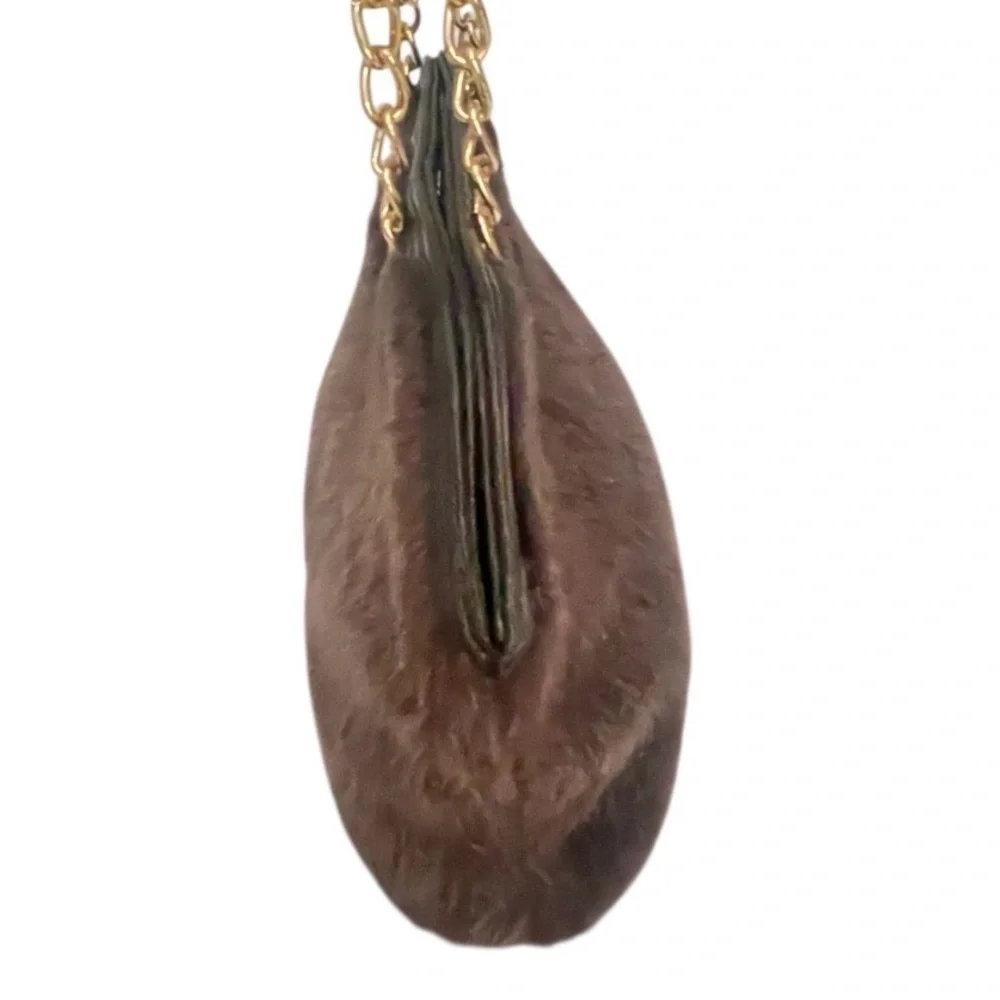 Victoria's Secret Faux Fur Brown Shoulder Bag with Gold Chain